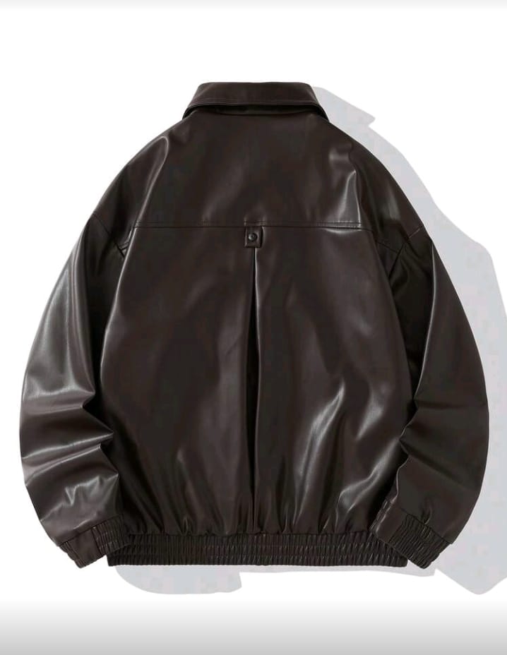 Minimalist Dark Brown Faux Leather Jacket