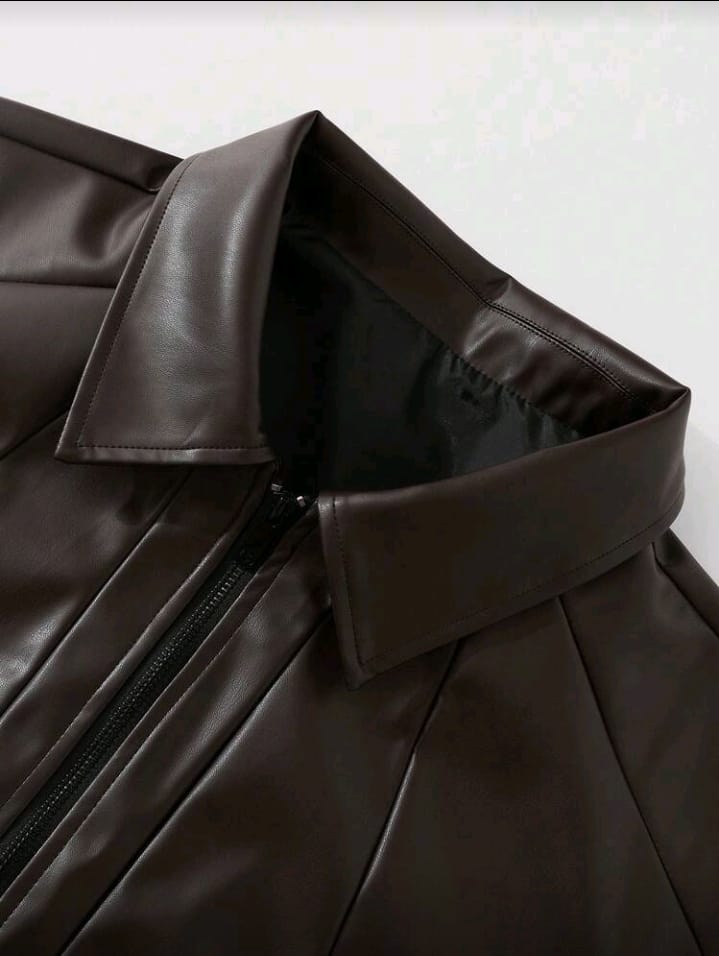 Minimalist Dark Brown Faux Leather Jacket
