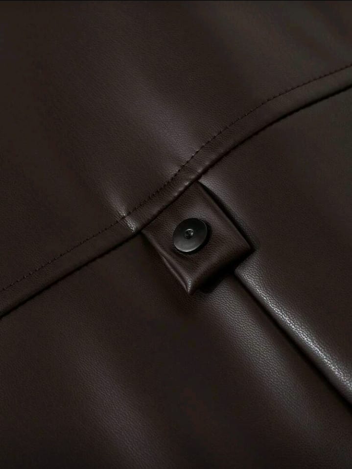 Minimalist Dark Brown Faux Leather Jacket
