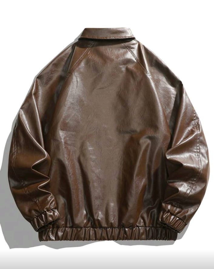 High-Shine Brown Oversized Faux Leather Jacket