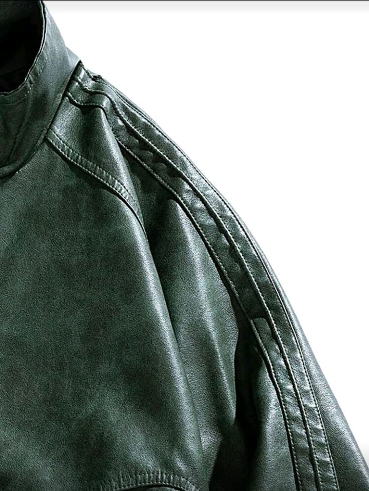 Emerald Green Stand Collar Faux Leather Bomber