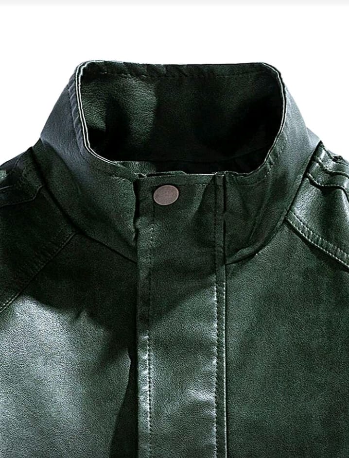 Emerald Green Stand Collar Faux Leather Bomber