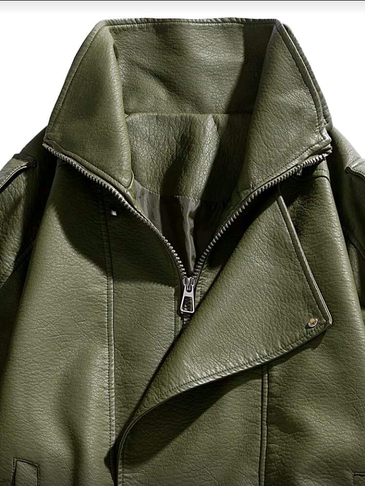 Olive Green Oversized Biker Jacket