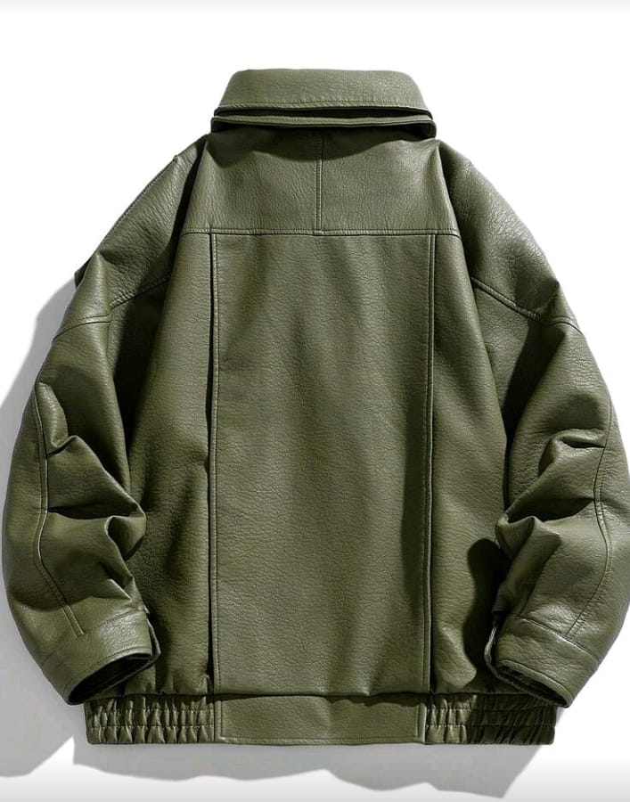 Olive Green Oversized Biker Jacket