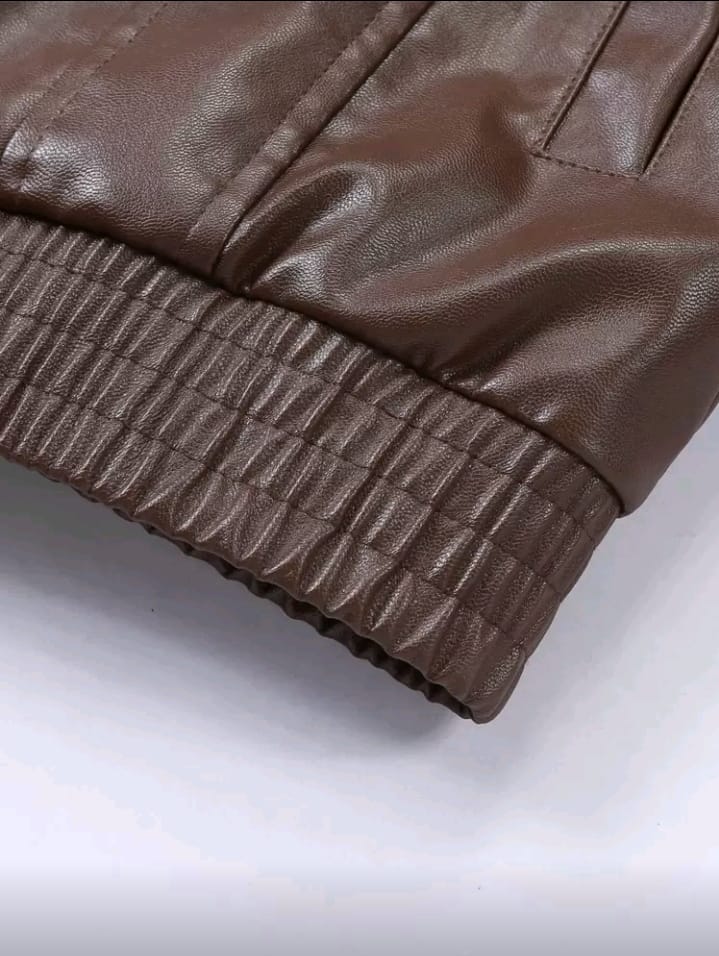 Chest Pocket Brown Faux Leather Jacket