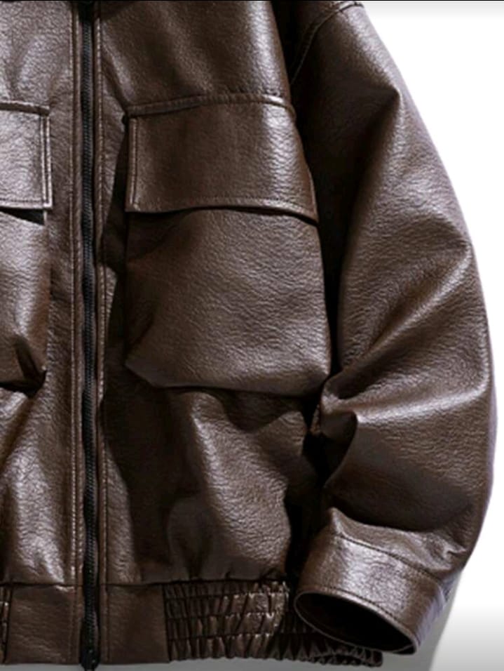 Boxy Fit Cargo Pocket Faux Leather Jacket