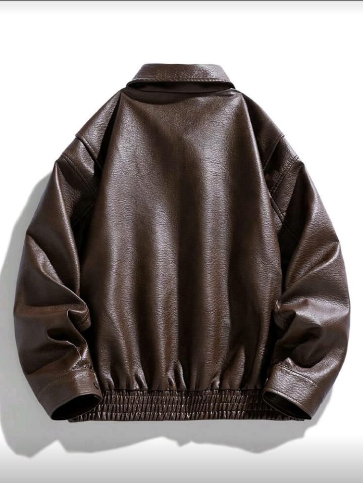 Boxy Fit Cargo Pocket Faux Leather Jacket