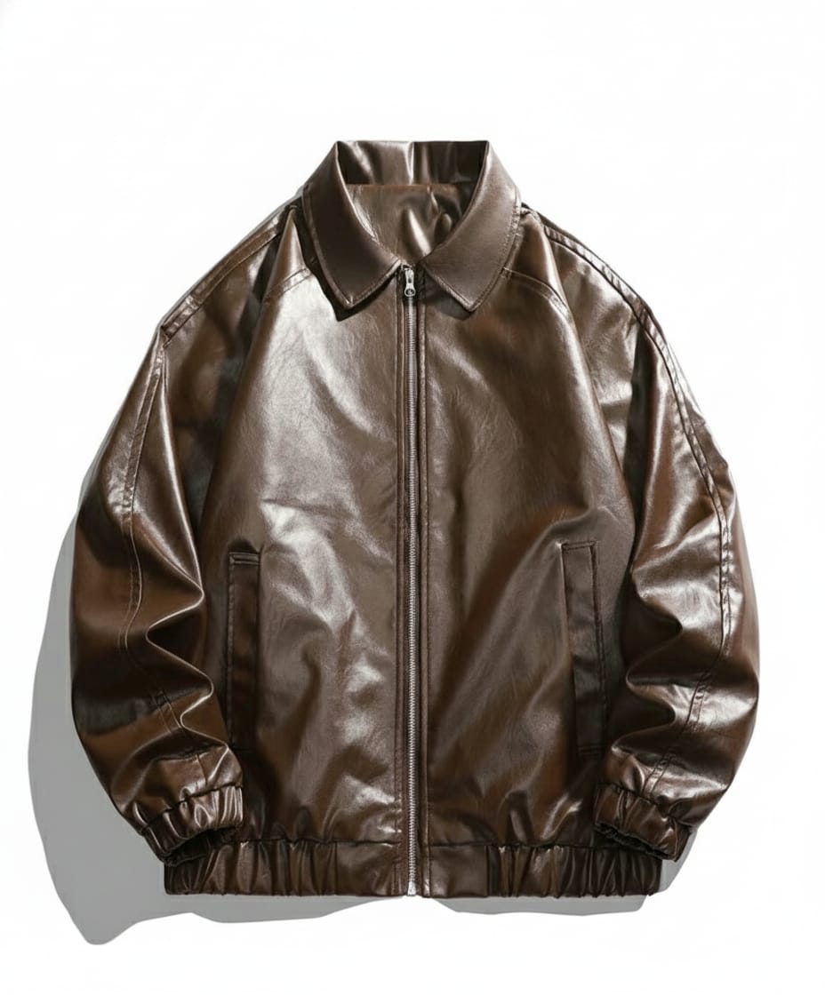 High-Shine Brown Oversized Faux Leather Jacket