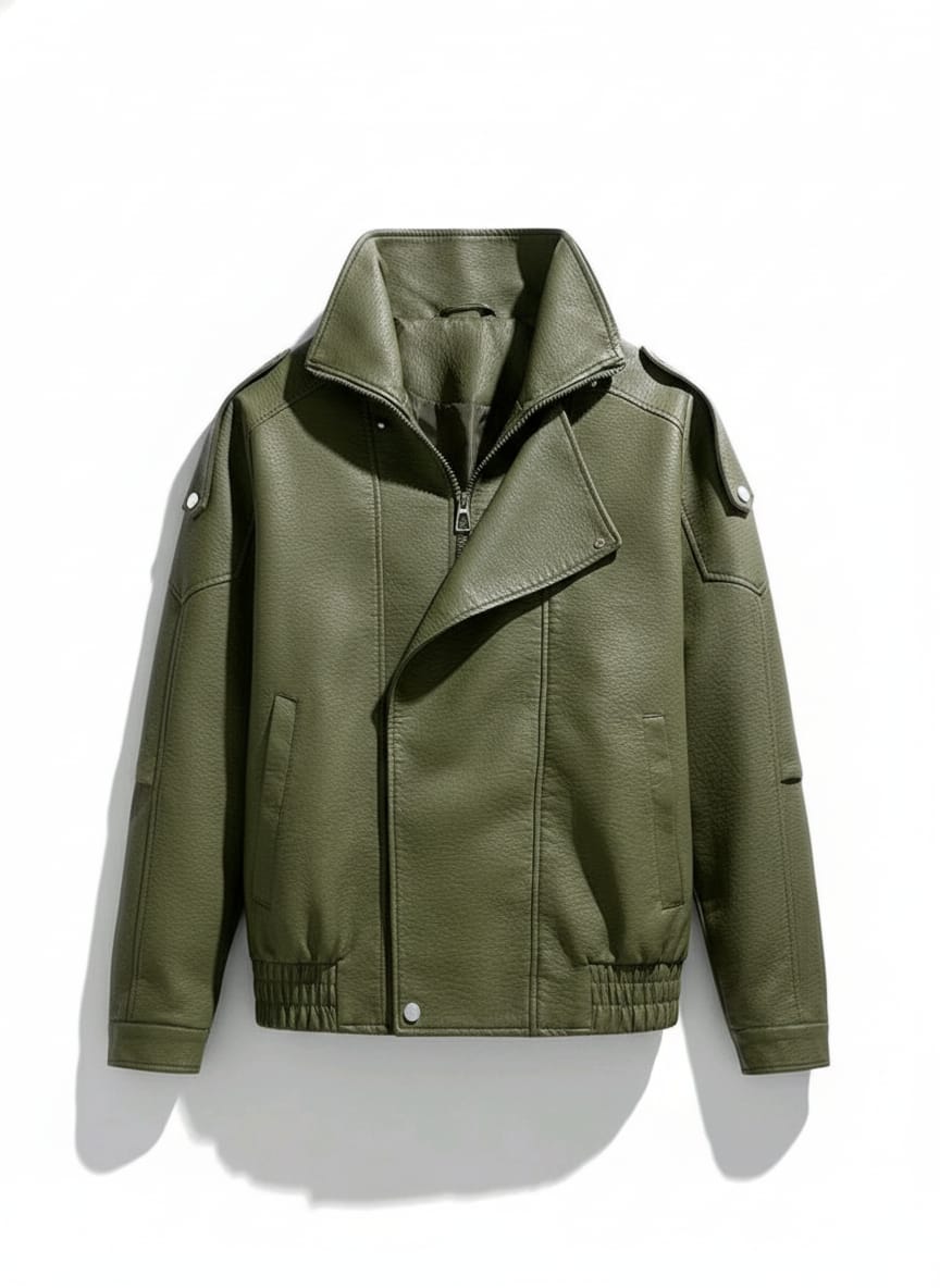 Olive Green Oversized Biker Jacket