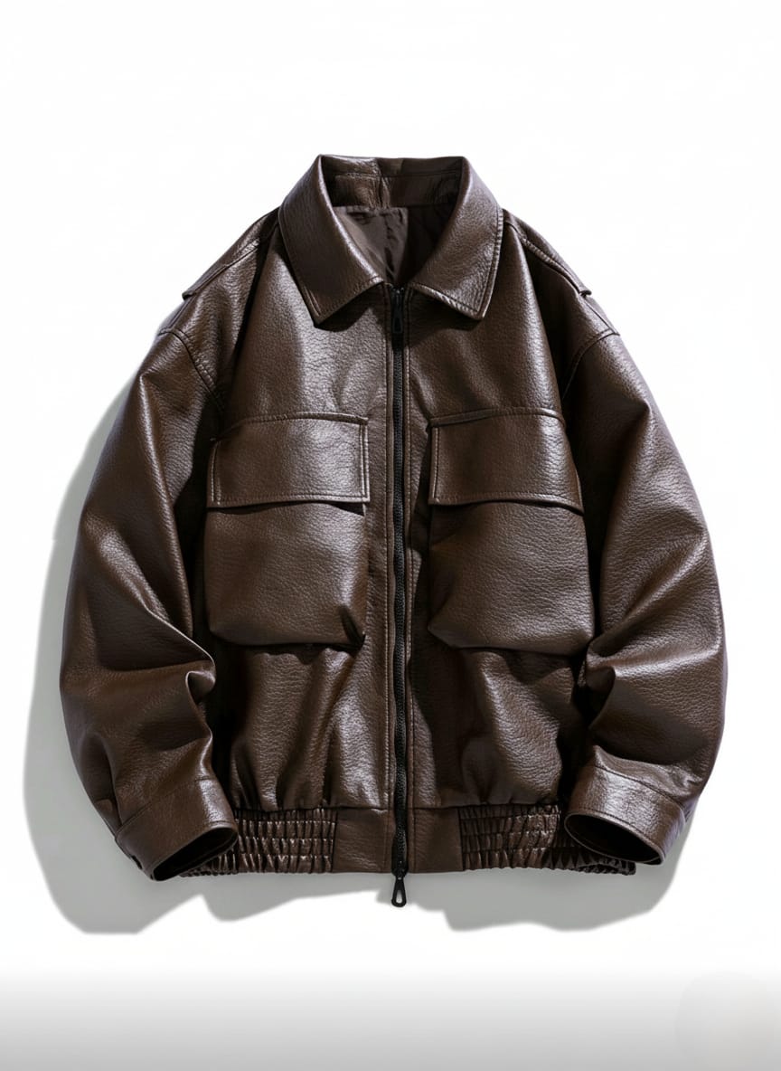 Boxy Fit Cargo Pocket Faux Leather Jacket