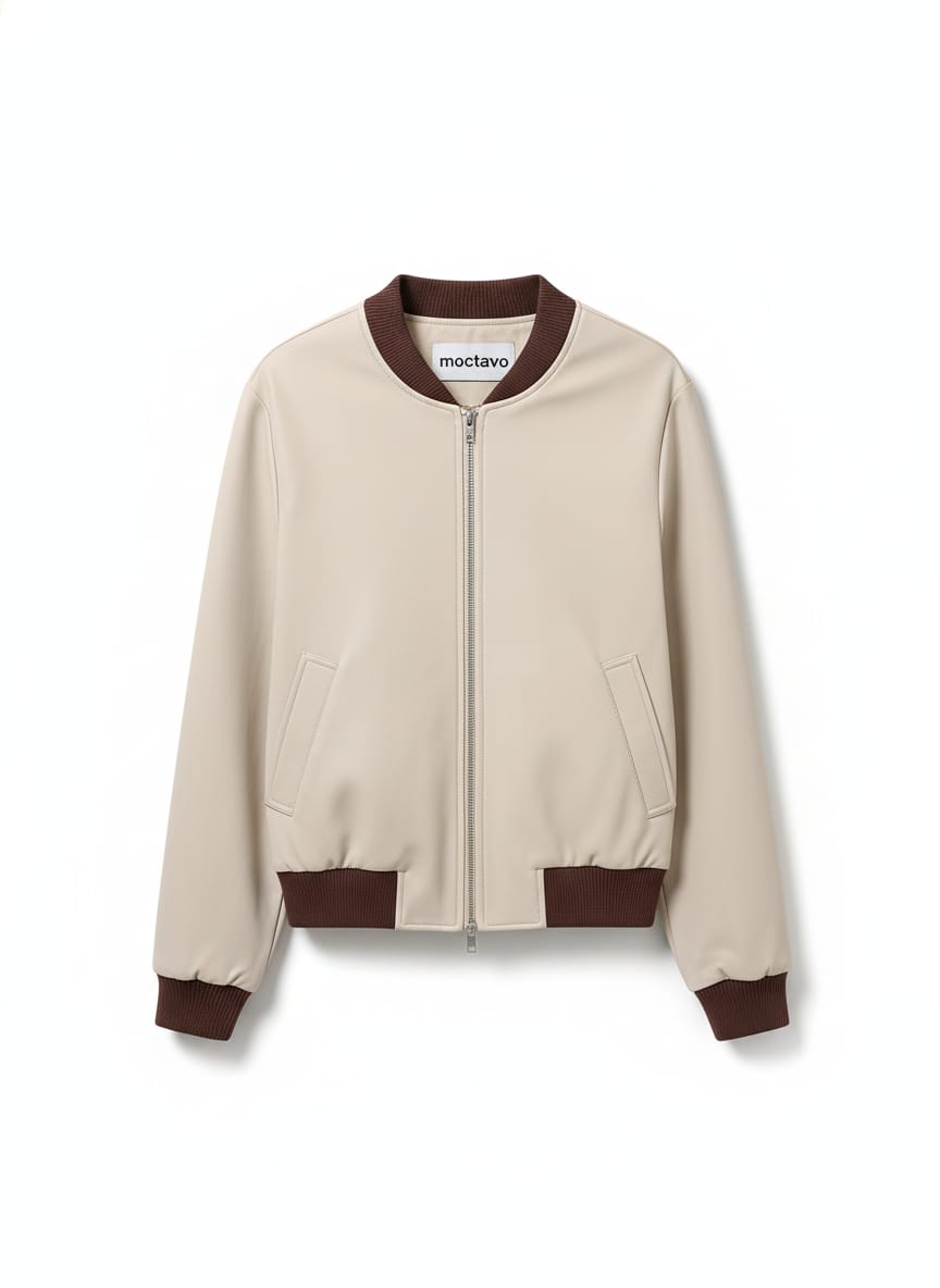 Chic Minimalist Faux Leather Bomber Jacket