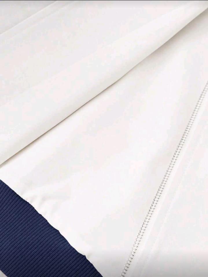 Crisp White & Navy Contrast Bomber Jacket