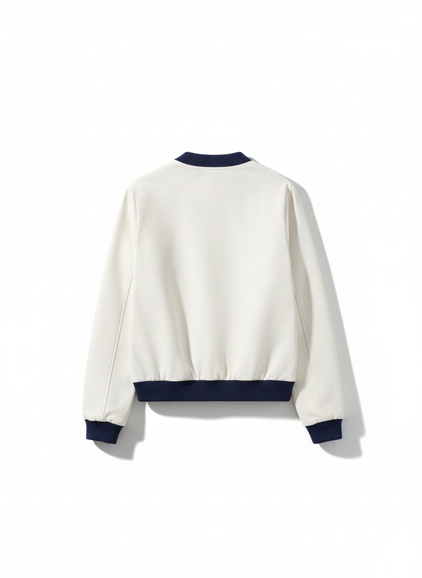 Crisp White & Navy Contrast Bomber Jacket