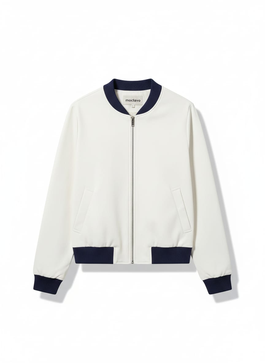 Crisp White & Navy Contrast Bomber Jacket
