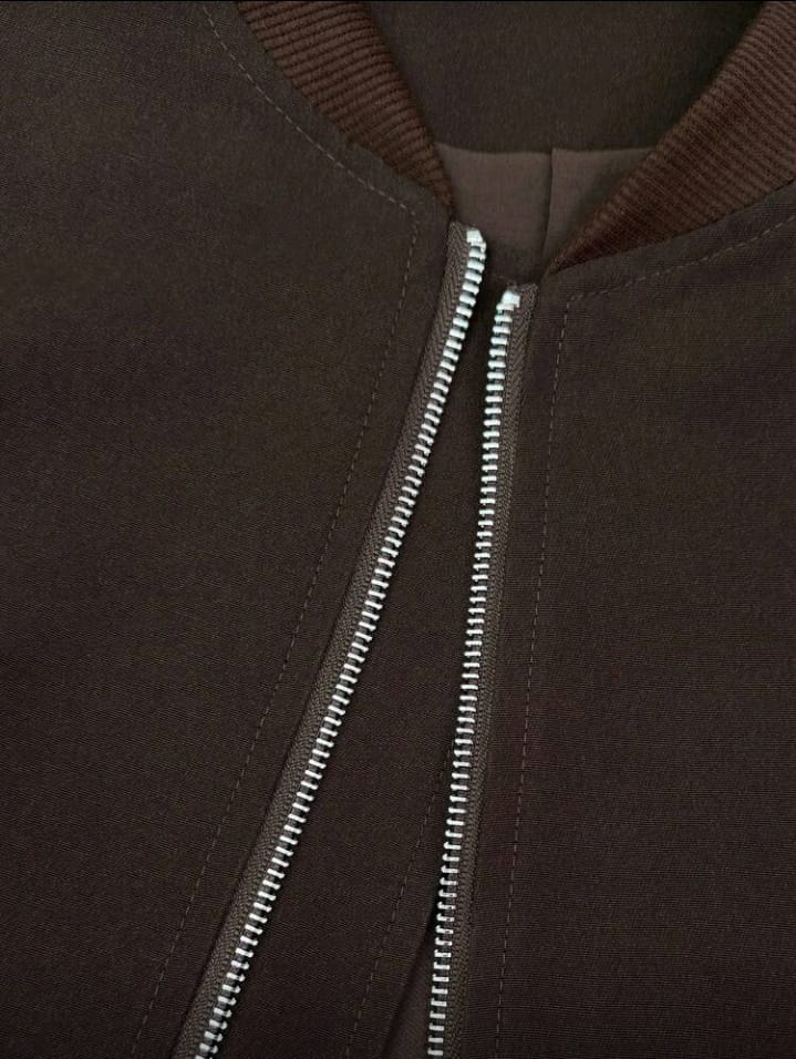 Rich Brown Full-Zip Bomber with Terracotta Trim