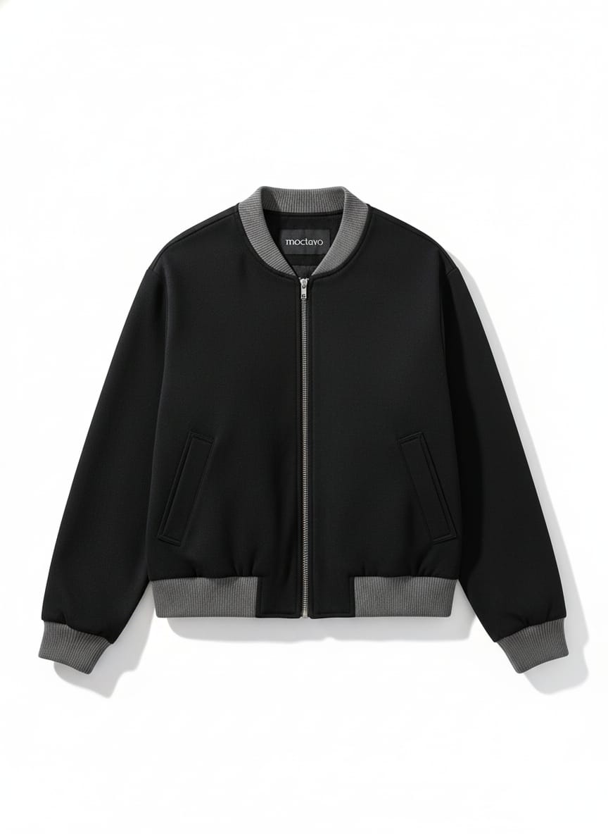Classic Black Bomber with Contrast Grey Ribbing