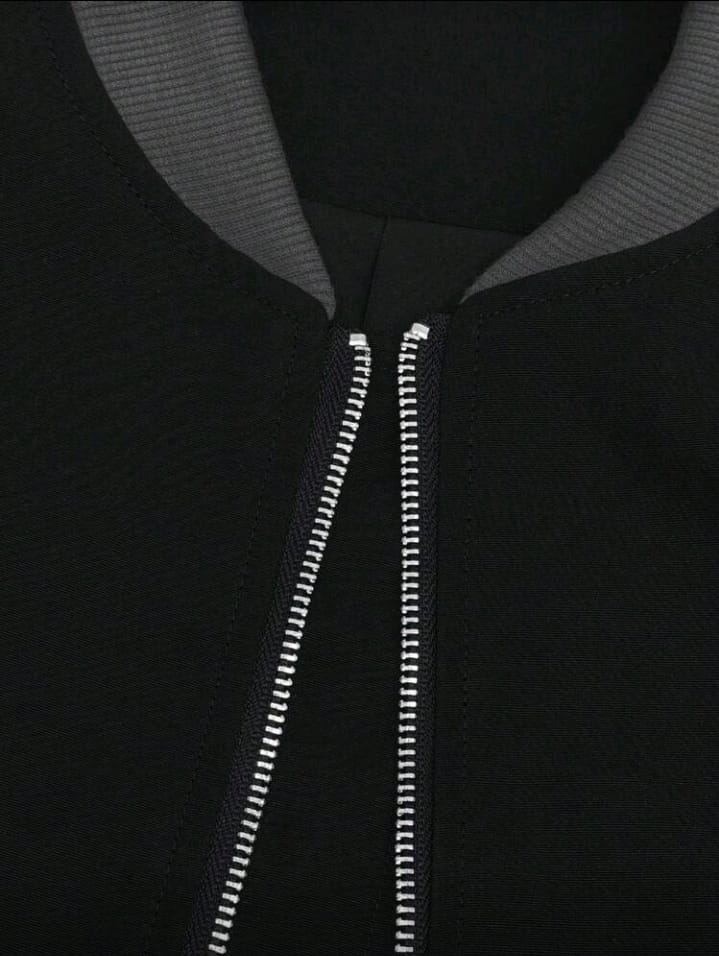 Classic Black Bomber with Contrast Grey Ribbing
