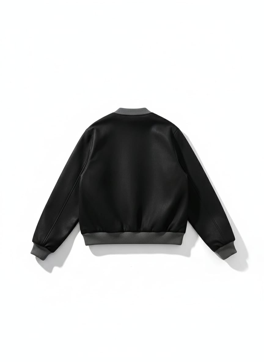 Classic Black Bomber with Contrast Grey Ribbing