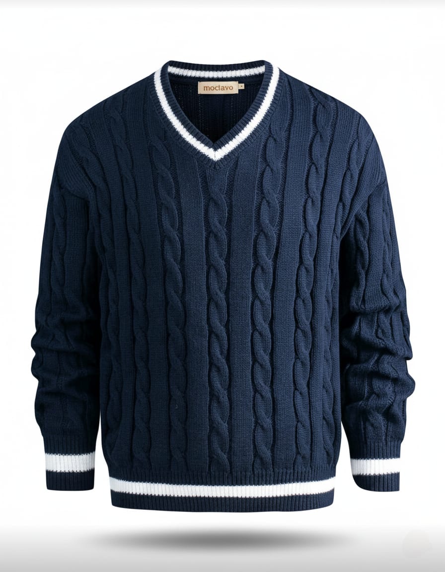 Classic Navy Blue Cable Knit Cricket Sweater