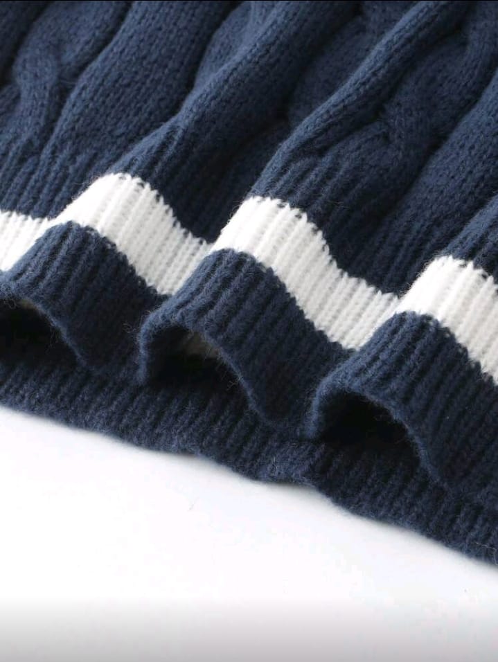 Classic Navy Blue Cable Knit Cricket Sweater