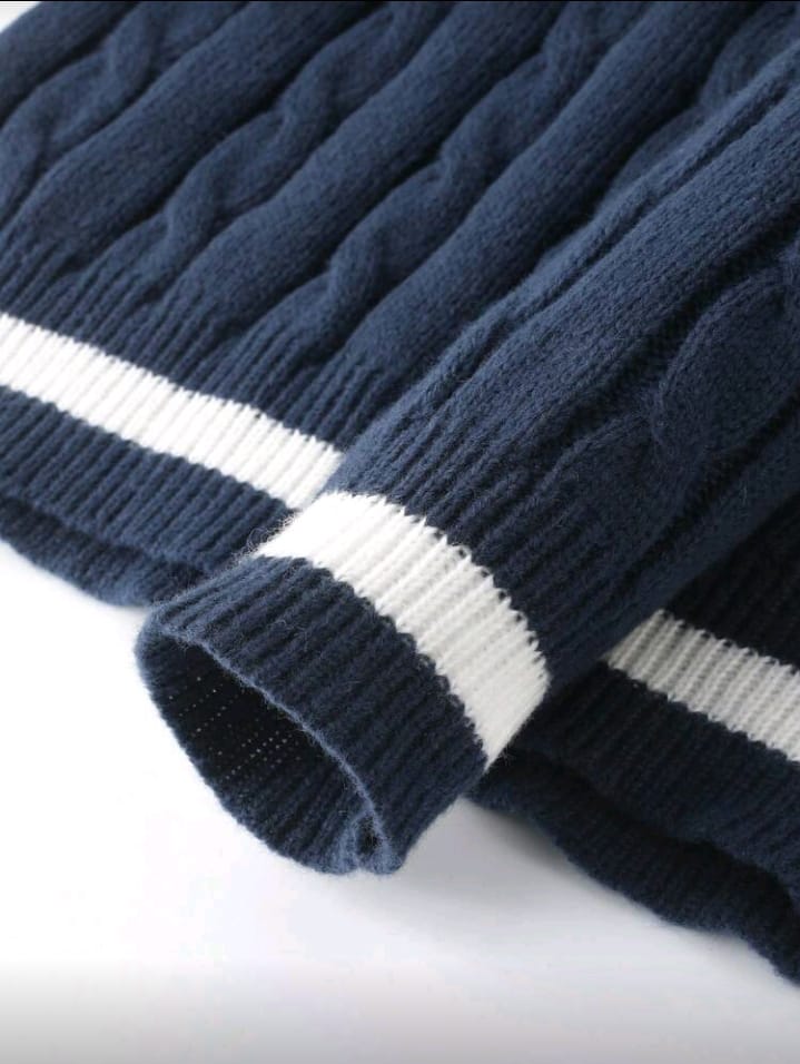 Classic Navy Blue Cable Knit Cricket Sweater