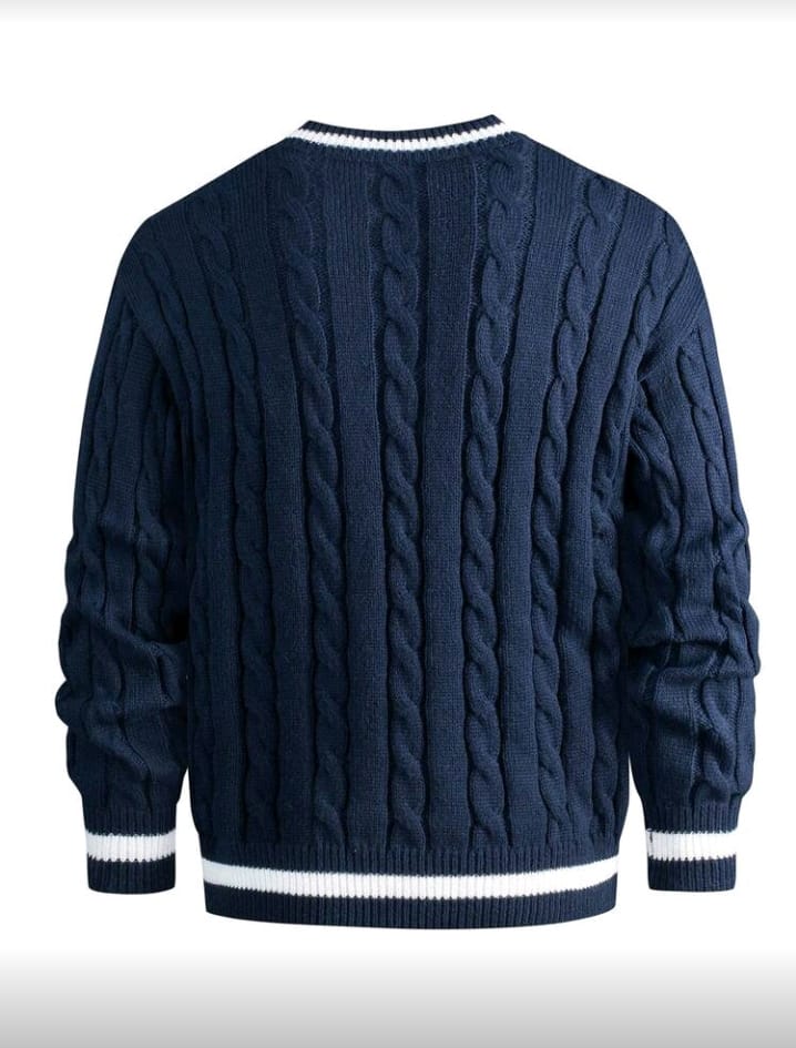 Classic Navy Blue Cable Knit Cricket Sweater