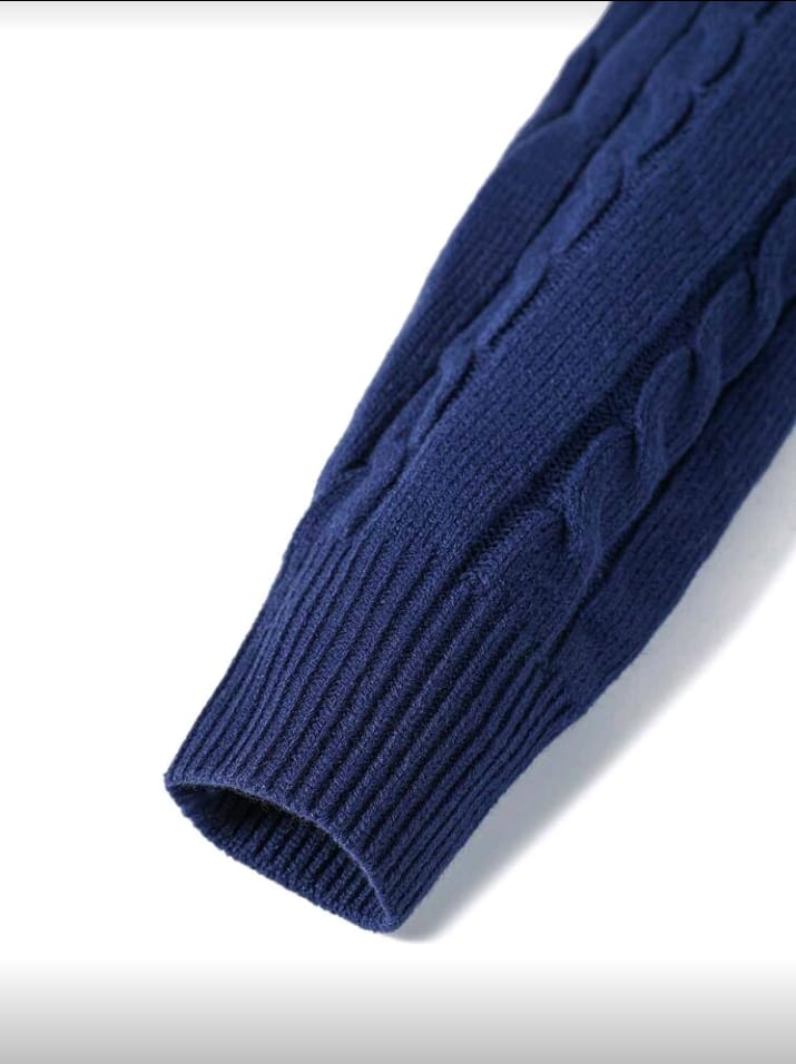 Timeless Navy Blue Crewneck Cable Knit Sweater