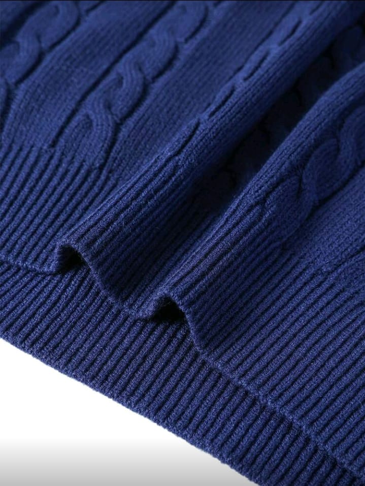 Timeless Navy Blue Crewneck Cable Knit Sweater