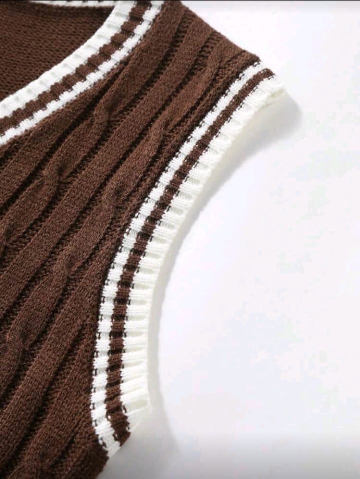 Preppy Brown Cable Knit Sweater Vest