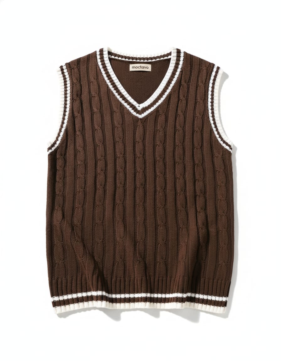 Preppy Brown Cable Knit Sweater Vest
