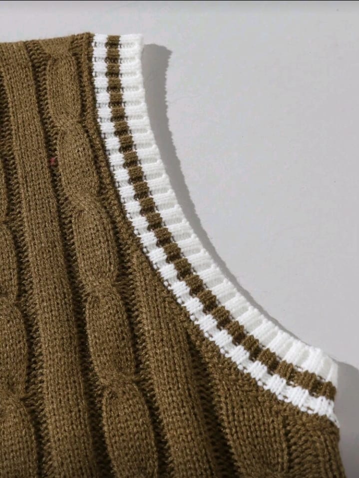 Walnut Brown Cable Knit Trimmed Vest
