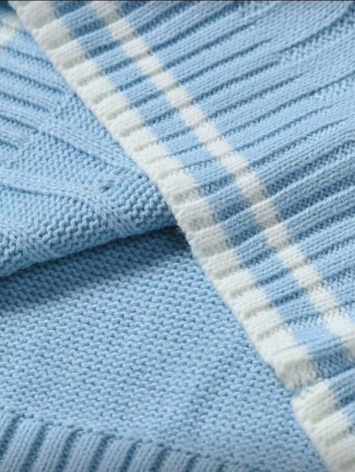 Sky Blue Preppy Cable Knit V-Neck Vest