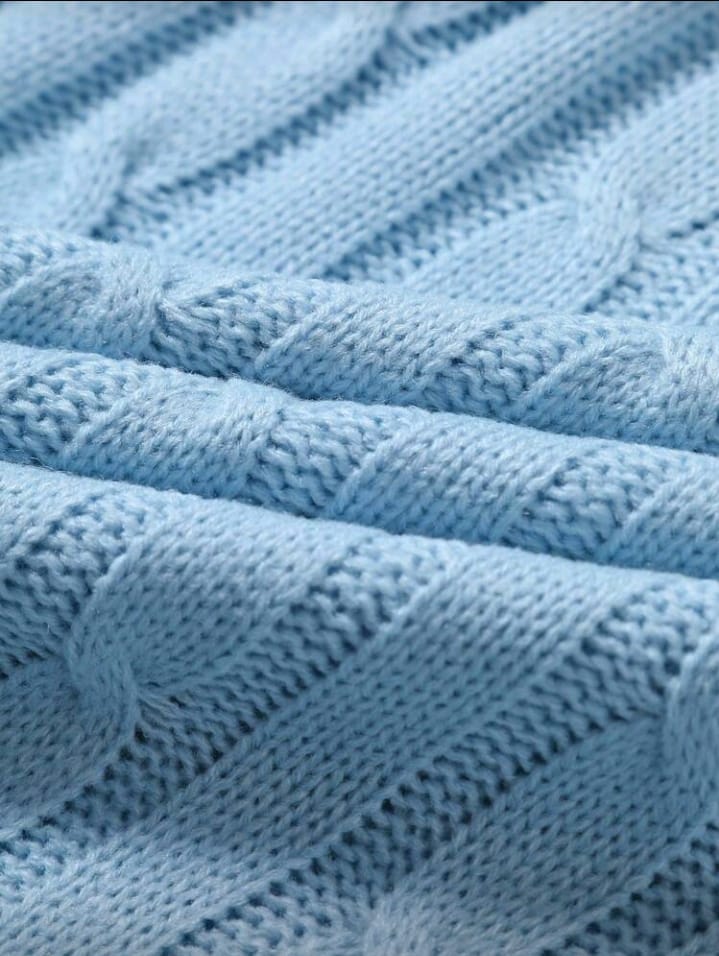 Sky Blue Preppy Cable Knit V-Neck Vest